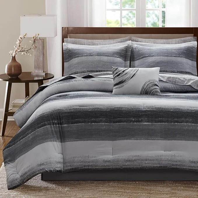 Fast Madison Park Essentials Twin Comforter Set Bed in a Bag Watercolor Print Coastal Comforter amp Chambray Cotton Sheet Set All Season Bedding Set Saben Black Twin 68 in x 86 in 7 Piece Top-Quality