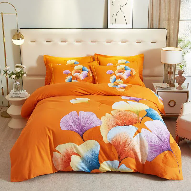 Exceptional Ownkoti Orange Ginkgo Leaf Brushed Cotton Bedding 4PCS Minimalist