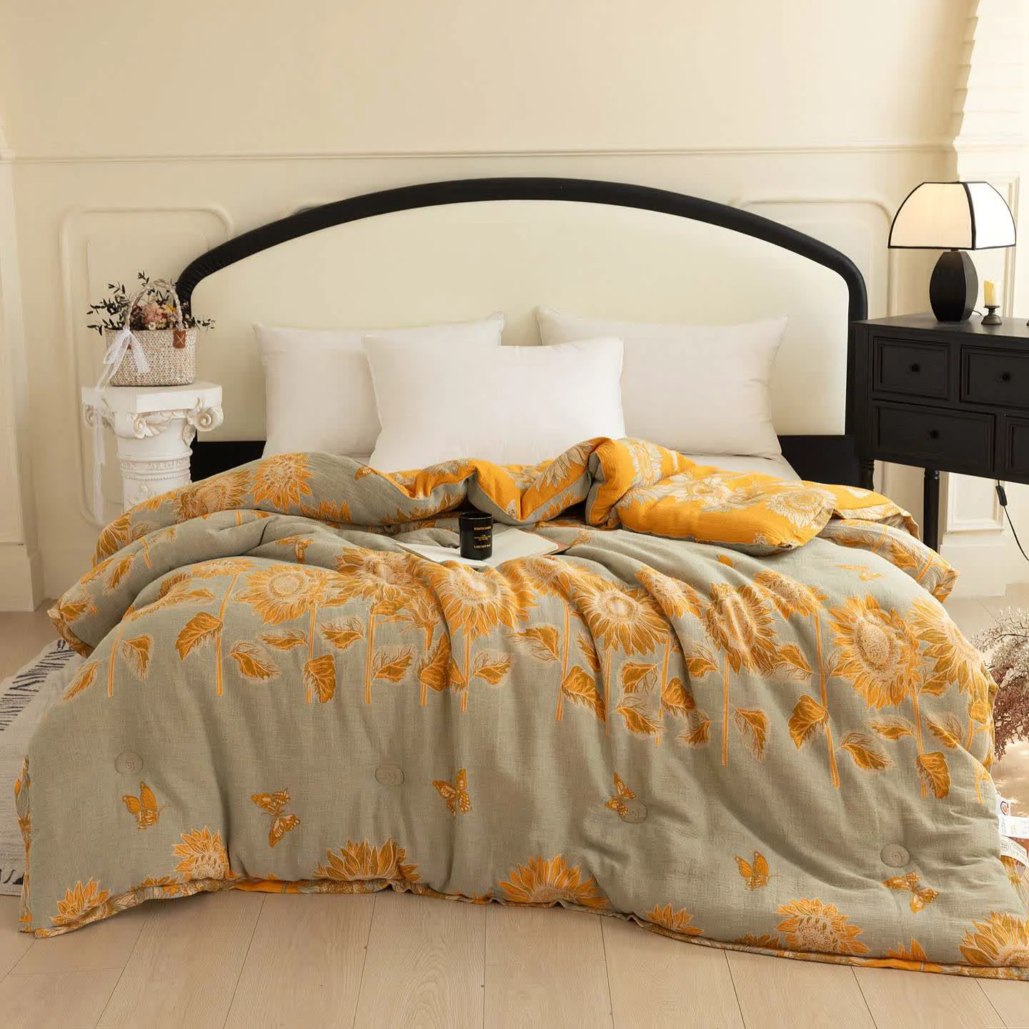 Convenient Ownkoti Pastoral Sunflower Cotton Double Gauze Quilt Elegant