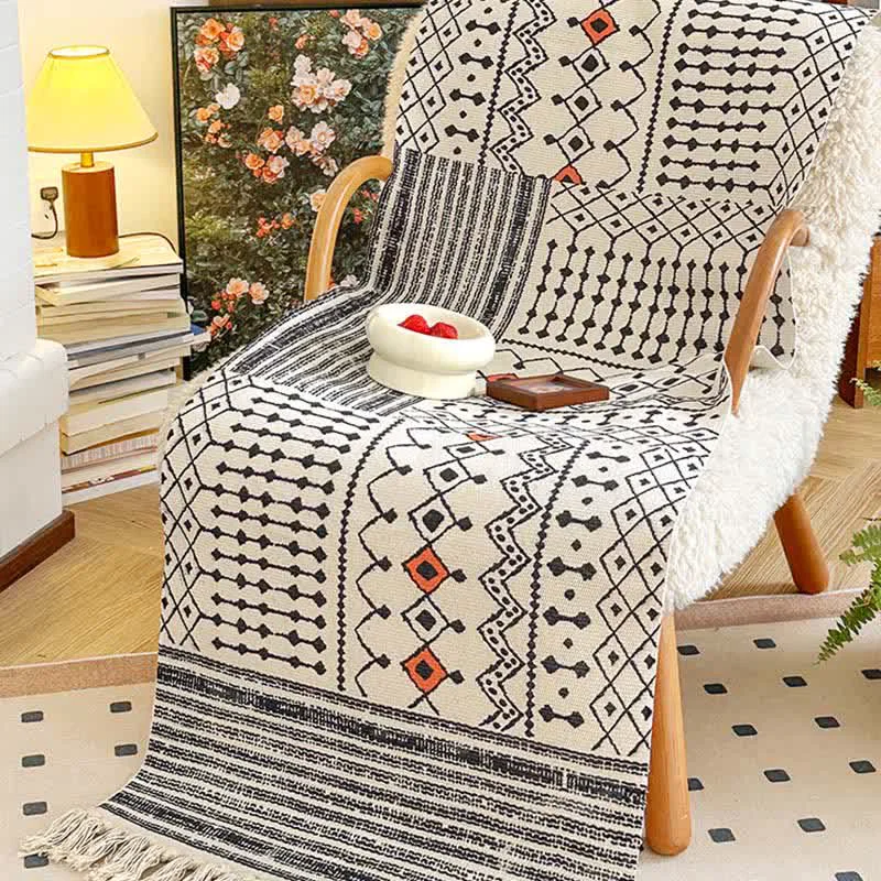 Responsible Ownkoti Nordic Geometric Cotton Linen Functional Mat Sustainable