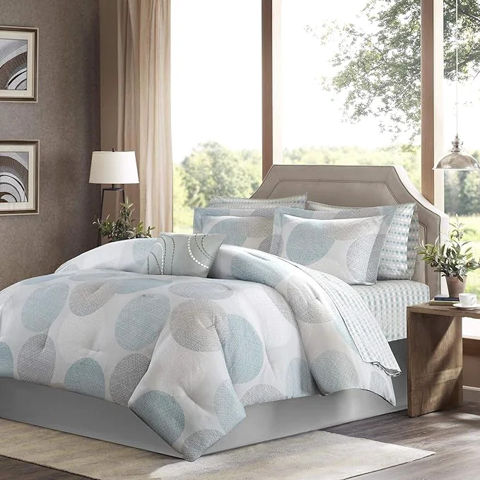 Smooth Madison Park Essentials Bed in a Bag Comforter Vibrant Color Design All Season Down Cover with Complete Cotton Sheet Set Cal King 104 quot x92 quot Knowles Circular Aqua 9 Piece Organic