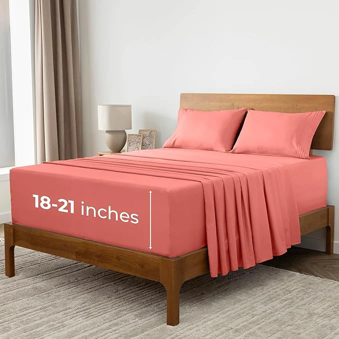 Versatile Mellanni Extra Deep Full Sheets – 4 PC Iconic Collection Bedding – Hotel Luxury Ultra Soft Cooling Bed Sheets – Wrinkle Fade Stain Resistant Full Coral Elite