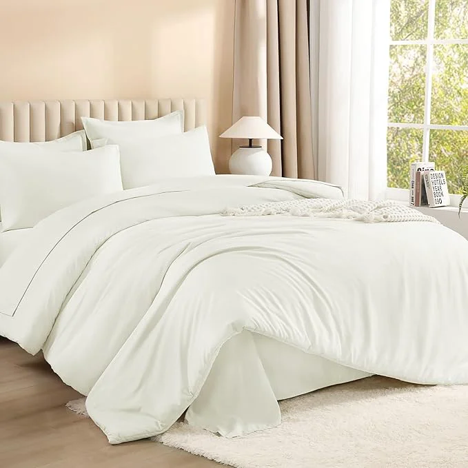 Smooth Litanika Twin Twin XL Size Comforter Sets Grey Ivory – 5 Pieces Bed in a Bag Twin Twin XL Bedding Comforter Sets Solid Lightweight Bed Set with Comforter Sheets Pillowcase amp Sham Recyclable