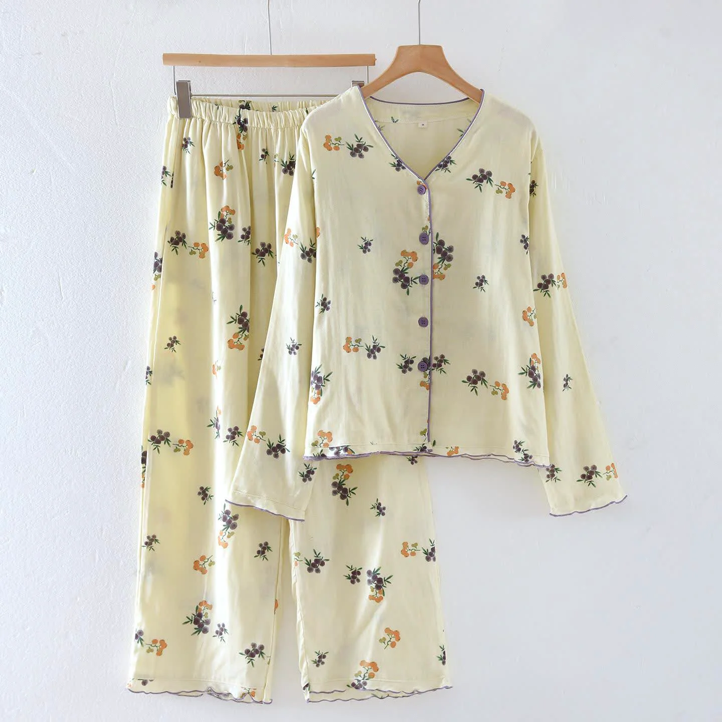 Secure Ownkoti Loquat Fruit Cotton Gauze Loungewear Set Convenient