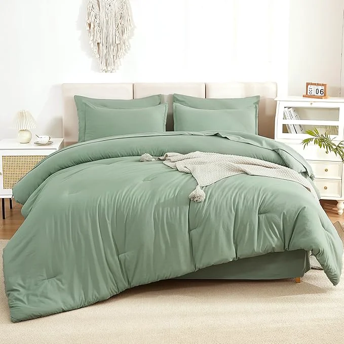 Authentic Litanika Comforter Full Size Set Sage Green – 7 Pieces Bed in a Bag Full Bedding Comforter Sets Plain Lightweight Bed Set with Comforter Sheets Pillowcases amp Shams Original Design