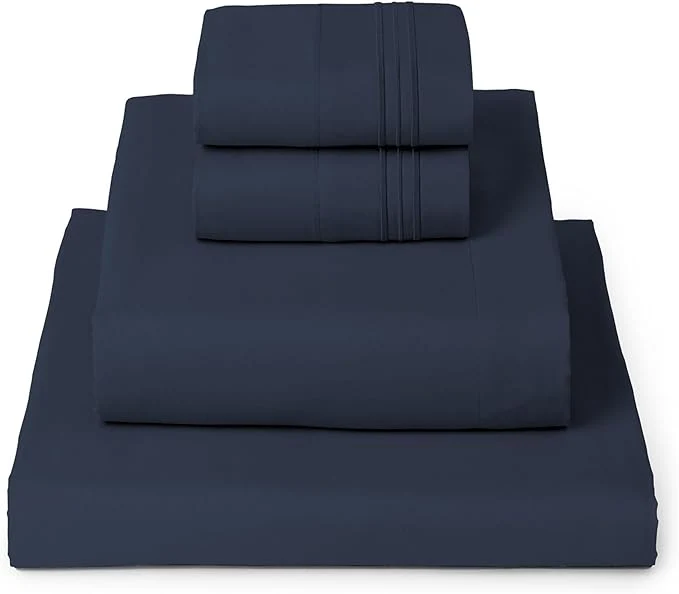 Refined Mellanni King Sheets Set – 4 PC Iconic Collection Bedding – Hotel Luxury Extra Soft Cooling Bed Sheets – Wrinkle Fade Stain Resistant King Navy Blue Artisan
