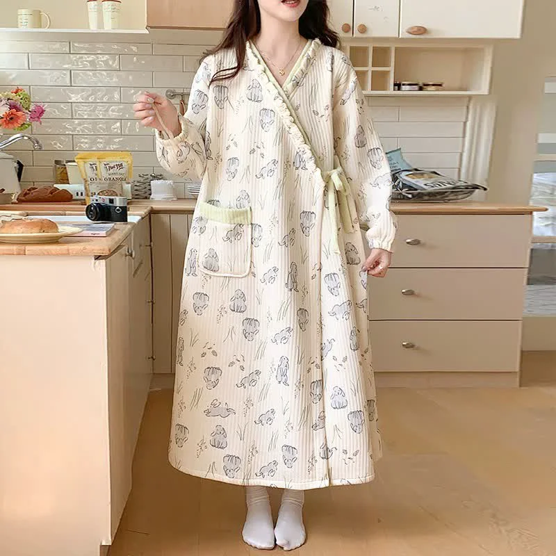 Quality Ownkoti Cartoon Rabbit Ruffled Nightdress with Pocket Exclusive