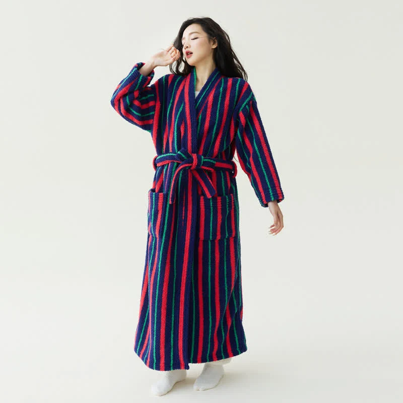 Responsible Ownkoti Color Block Striped Plush Robe Optimized