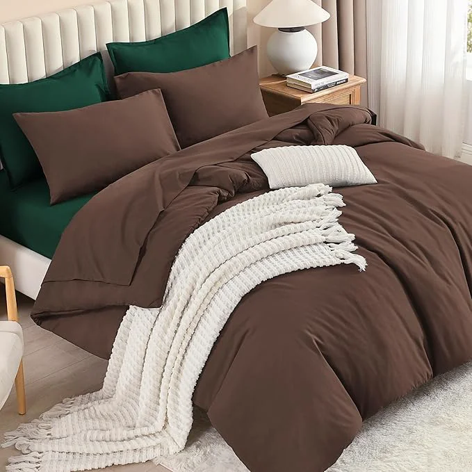 Stylish Litanika California King Comforter Sets Brown Emerald Green- 7 Pieces Bed in a Bag Beddding Sets Solid Lightweight Bed Set with Comforter Sheets Pillowcases amp Shams Carefully Designed