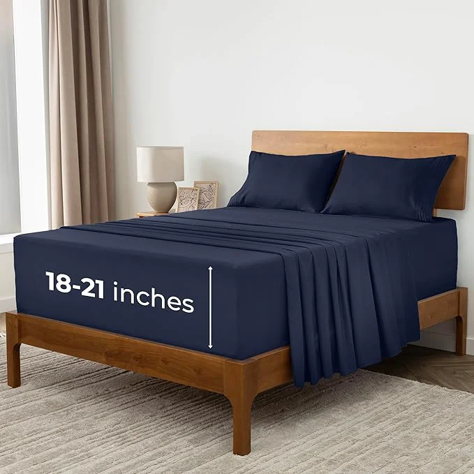 Relaxed Mellanni Extra Deep King Sheets – 4 PC Iconic Collection Bedding – Hotel Luxury Ultra Soft Cooling Bed Sheets – Wrinkle Fade Stain Resistant King Navy Blue Innovative