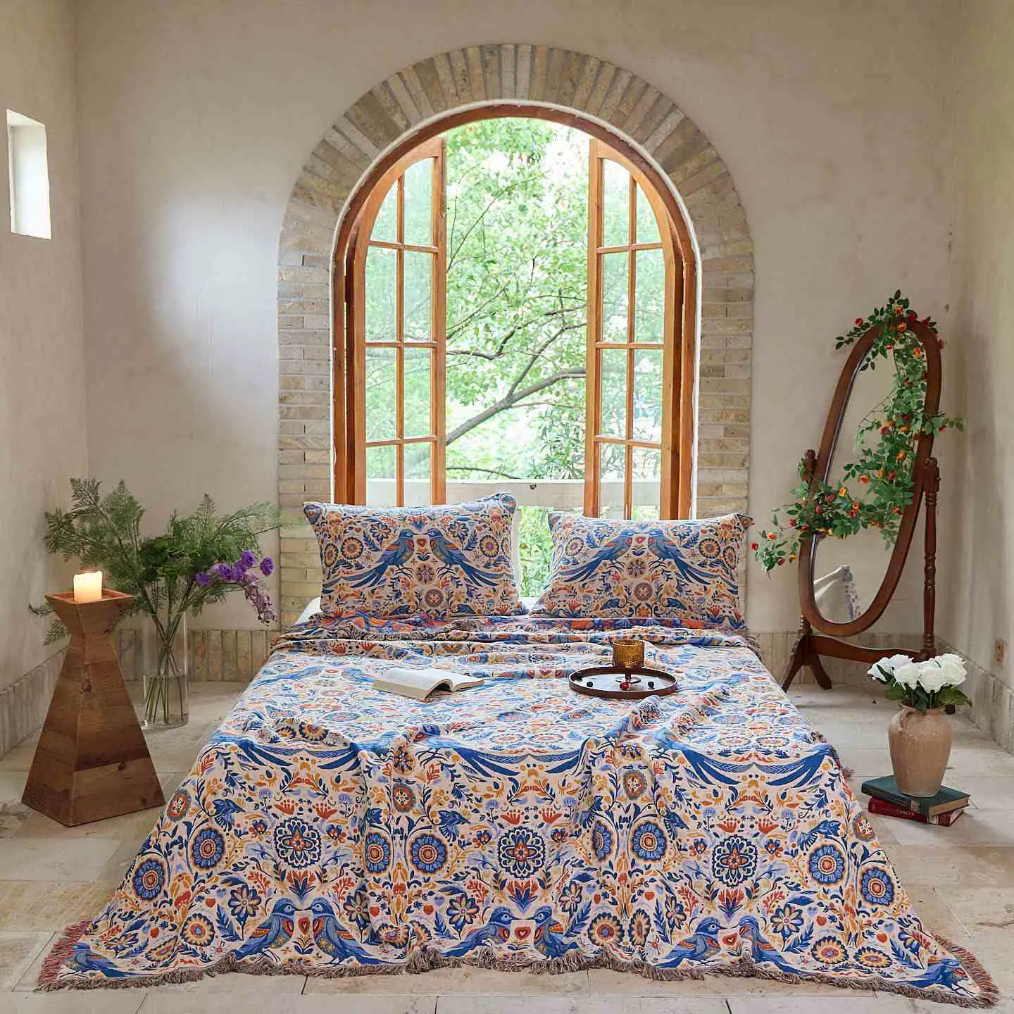 Comfortable Ownkoti Vintage Bird Cotton Gauze Tassel Quilt Original Design