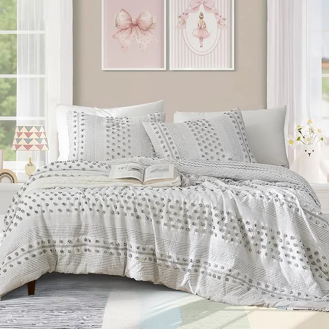 Certified Geniospin Queen Comforter Set 7 Pieces Bed in A Bag with Comforter Sheets Pillowcases amp Shams Pom Tufted Design All Season Down Bedding Sets Versatile