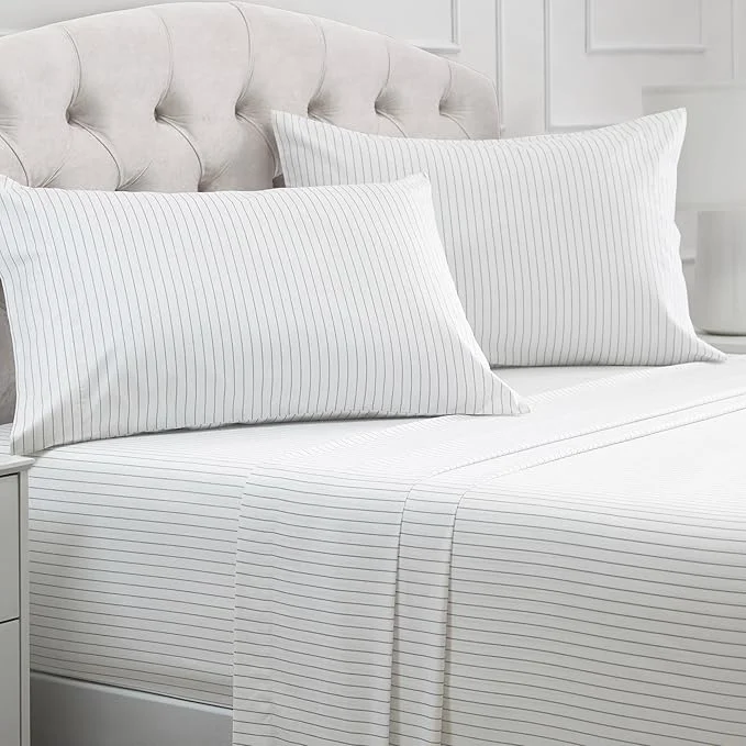 Easy-to-Use Mellanni Full Sheets Set – 4 PC Iconic Collection Bedding – Hotel Luxury Extra Soft Cooling Bed Sheets – Wrinkle Fade Stain Resistant Full Pinstripe Gray Official