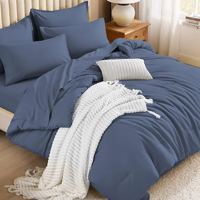 Official Litanika Twin Comforter Sets Bluish Grey – 5 Pieces Bed in a Bag Beddding Sets Solid Lightweight Bed Set with Comforter Sheets Pillowcase amp Sham Next-Generation