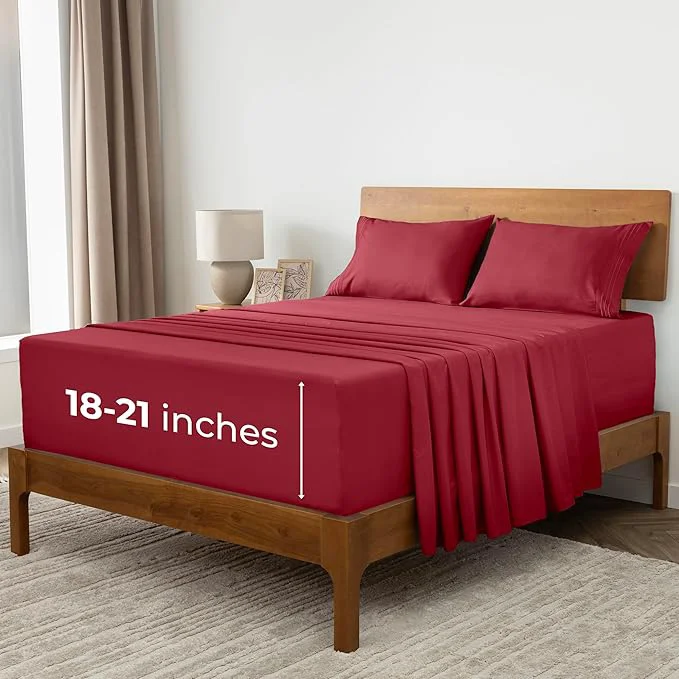 Expertly Made Mellanni Extra Deep Queen Sheets – 4 PC Iconic Collection Bedding – Hotel Luxury Ultra Soft Cooling Bed Sheets – Wrinkle Fade Stain Resistant Queen Brick Red Trusted