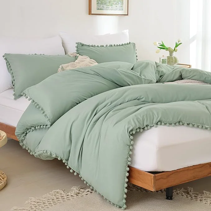 High-End YIRDDEO Twin Comforter Set – Comforter Twin Size Bed with Ball Pom Fringe Soft Bedding Set for All Seasons – 2 Pieces 1 Comforter 66 quot x90 quot amp 1 Pillow Sham 20 quot x26 quot Sage Green Smart