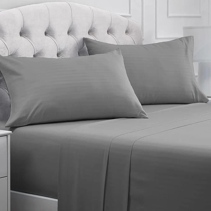 Clean Mellanni Full Sheets Set – 4 PC Iconic Collection Bedding – Hotel Luxury Extra Soft Cooling Bed Sheets – Wrinkle Fade Stain Resistant Full Striped Gray Silver Selected