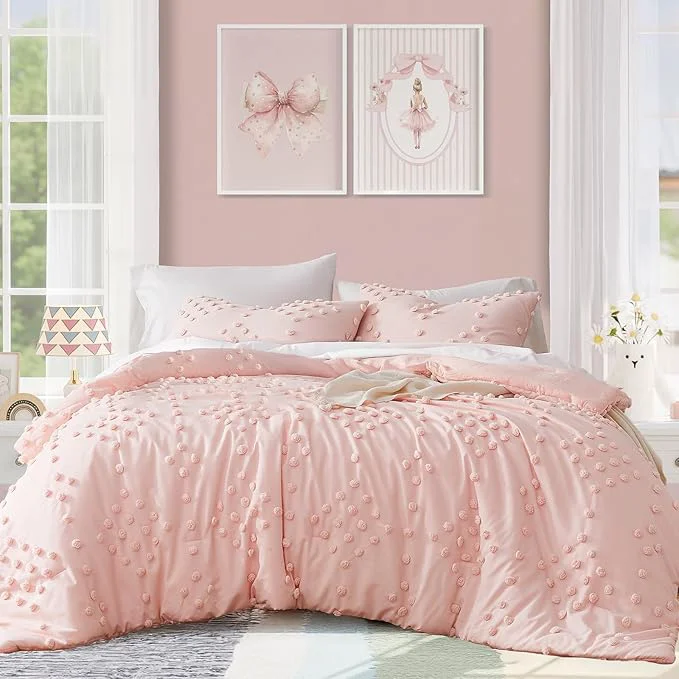 Original Design Geniospin Pink Twin Comforter Set for Girls- 5 Pieces Pom Tufted Bed in A Bag Twin Bedding Sets with Sheets Pillowcases amp Shams All Season Kids Comforter Set Authentic