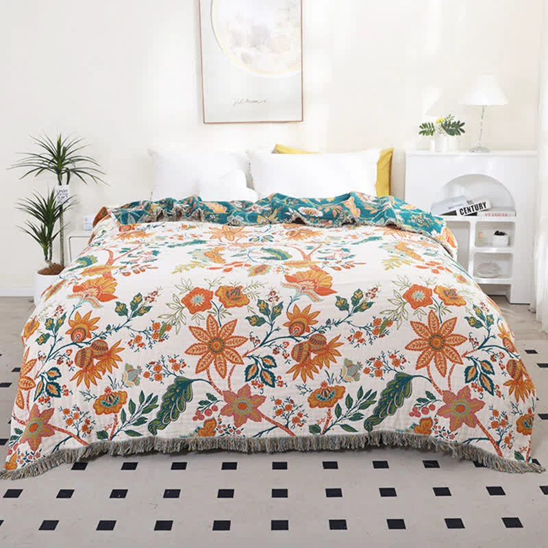 Safe Ownkoti Botanical Floral Cotton Reversible Quilt Natural