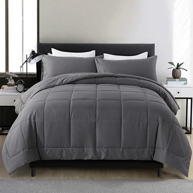Stylish DOWNCOOL Twin Comforter Set -All Season Bedding Comforters Sets with 1 Pillow Case -2 Pieces Bed Set Down Comforter Set -Grey Twin Bedding Sets 64 quot x88 quot Classic