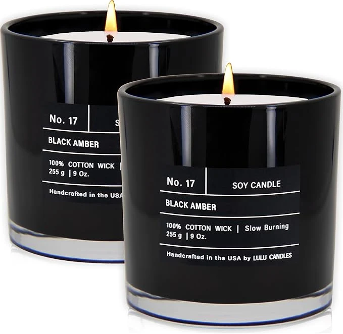 Pure Lulu Candles Black Amber Luxury Scented Soy Jar Candle Hand Poured in The Durable