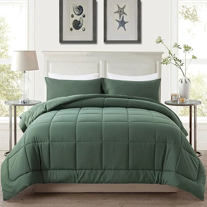Prestigious DOWNCOOL Queen Comforter Set -All Season Bedding Comforters Sets with 2 Pillow Cases-3 Pieces Bedding Sets Queen -Down Sage Green Queen Size Comforter Sets 88 quot x92 quot