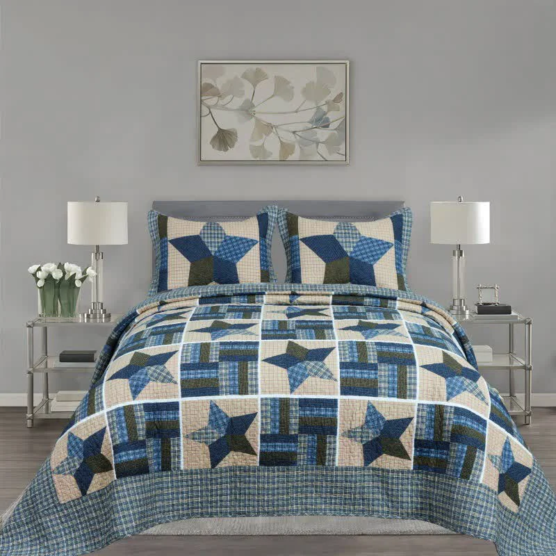 Practical Ownkoti Vintage Star Patchwork Cotton Coverlet Specialty