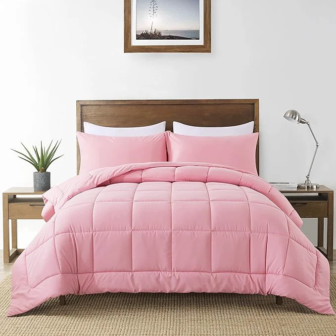Functional DOWNCOOL Twin Comforter Set -All Season Bedding Comforters Sets with 1 Pillow Case -2 Pieces Bed Set Down Comforter Set -Pink Twin Bedding Sets 64 quot x88 quot Original