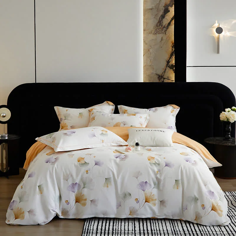 Selected Ownkoti Elegant Ginkgo Brushed Cotton Bedding Set 4PCS Soft