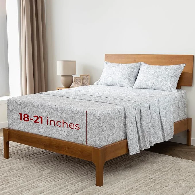 High-Grade Mellanni Extra Deep Queen Sheets – 4 PC Iconic Collection Bedding – Hotel Luxury Ultra Soft Cooling Bed Sheets – Wrinkle Fade Stain Resistant Queen Paisley Gray Convenient