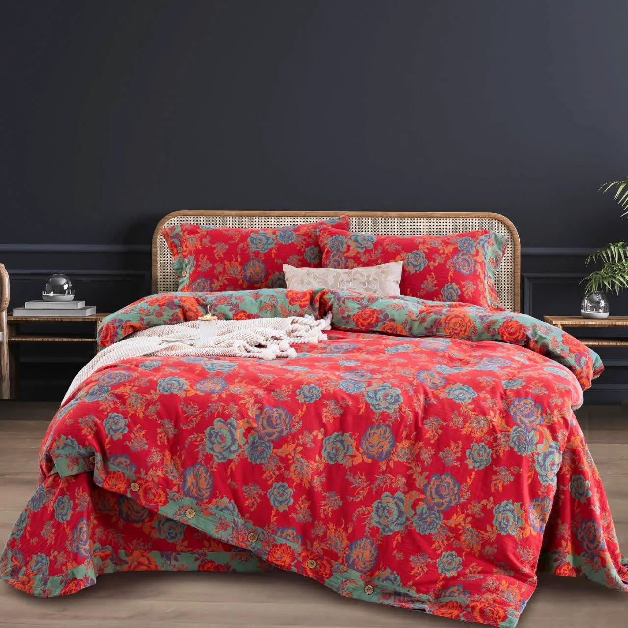Healthy Ownkoti Peony Pure Cotton Gauze Bedding 4PCS