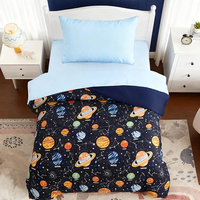 Exceptional Toddler Bedding Set – 4 Pieces Toddler Comforter Set for Kids Boys Glow in The Dark Space Bed in A Bag with Sheets First-Class
