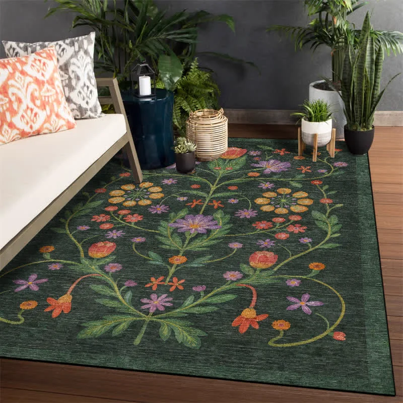 High-Performance Ownkoti Retro Vibrant Floral Indoor Outdoor Area Rug Certified
