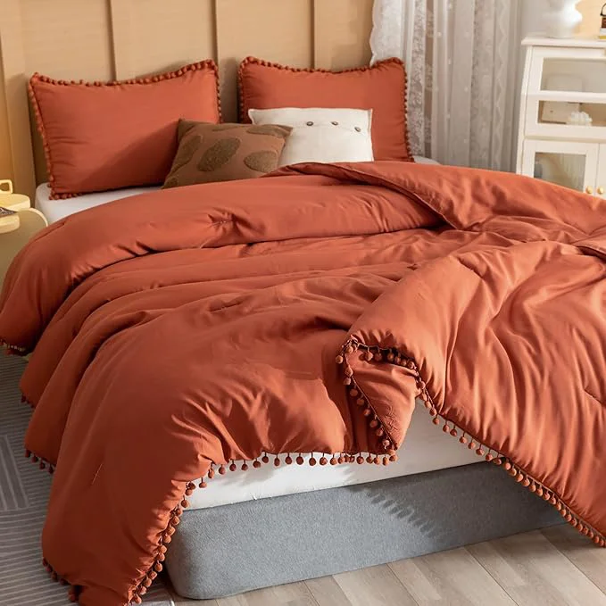 Convenient YIRDDEO King Size Comforter Set – King Size Comforter with Ball Pom Fringe Soft King Bedding Set for All Seasons – 3 Pieces 1 Comforter 104 quot x90 quot inches amp 2 Pillow Shams 20 quot x36 quot Terracotta Genuine