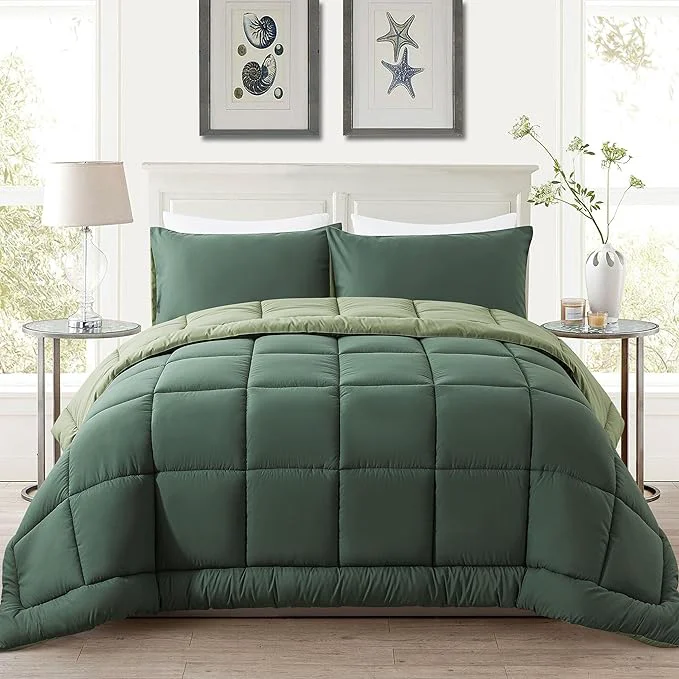 Classic DOWNCOOL Full Size Comforter Sets -All Season Bedding Comforters Sets with 2 Pillow Cases -3 Pieces Bed Set Down Comforter Set -Double Green Bedding Sets Full 82 quot x86 quot Solid