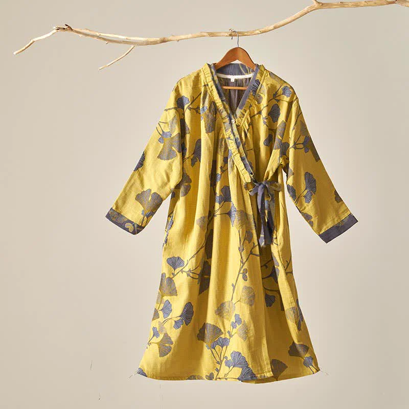 Organic Ownkoti Ginkgo Leaf Hanfu Inspired Cotton Nightdress Next-Generation