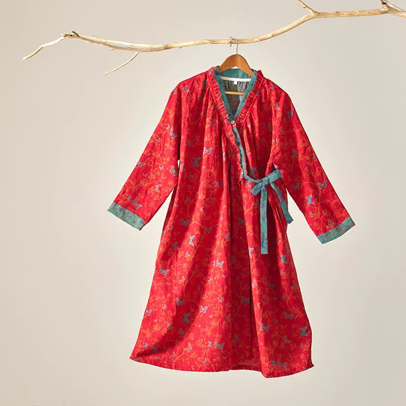 Sustainable Ownkoti Vintage Butterfly Hanfu Inspired Cotton Nightdress Fashionable
