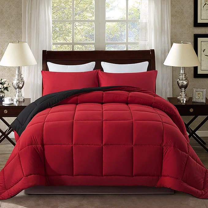 Fine Crafted DOWNCOOL Twin Comforter Set -All Season Bedding Comforters Sets with 1 Pillow Case -2 Pieces Bed Set Down Comforter Set -Red Black Twin Bedding Sets 64 quot x88 quot Smart