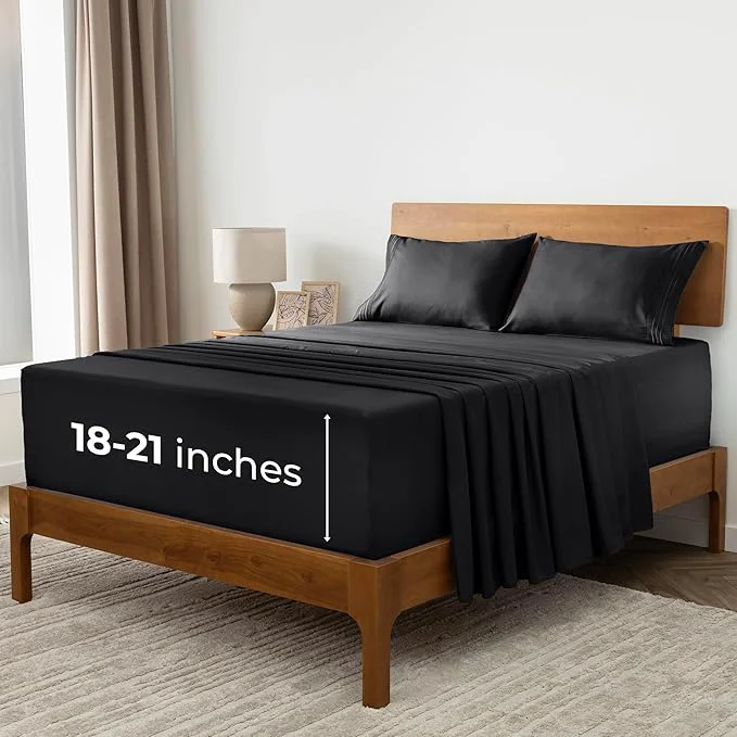 Mellanni Extra Deep California King Sheets – 4 PC Iconic Collection Bedding – Hotel Luxury Ultra Soft Cooling Bed Sheets – Wrinkle Fade Stain Resistant Cal King Black Optimized