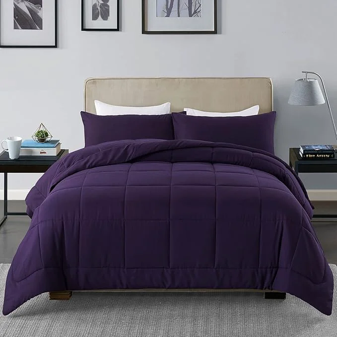 Efficient DOWNCOOL King Size Comforter Set -All Season Bedding Comforters Sets with 2 Pillow Cases -3 Pieces Bed Set Down King Bedding Set -Purple King Comforter Set 102 quot x90 quot Functional