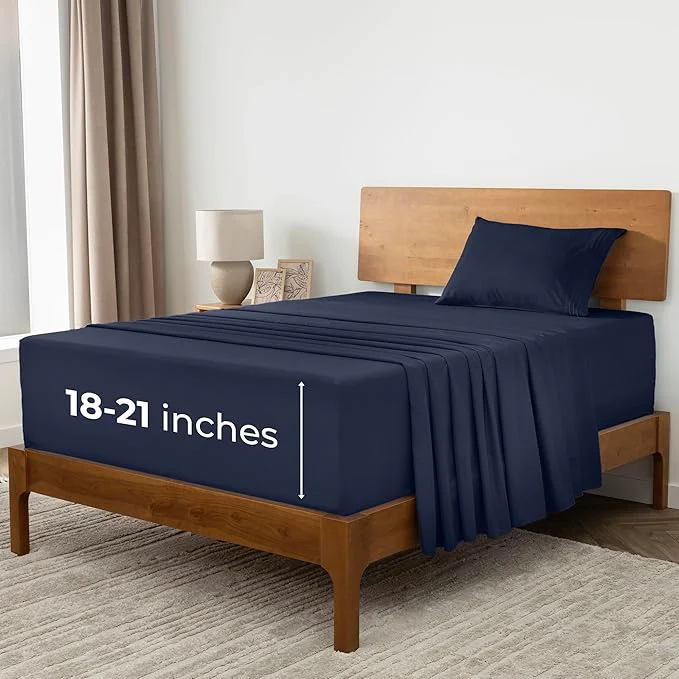 Authentic Mellanni Extra Deep Twin XL Sheets – 3 PC Iconic Collection Bedding – Hotel Luxury Ultra Soft Cooling Bed Sheets – Wrinkle Fade Stain Resistant Twin Extra Long Navy Blue Modern