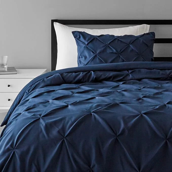 Reliable Amazon Basics 2-Piece All-Season Down- Comforter Bedding Set Pinch Pleat Design with Piped Edges Twin Twin XL Navy Blue Classic