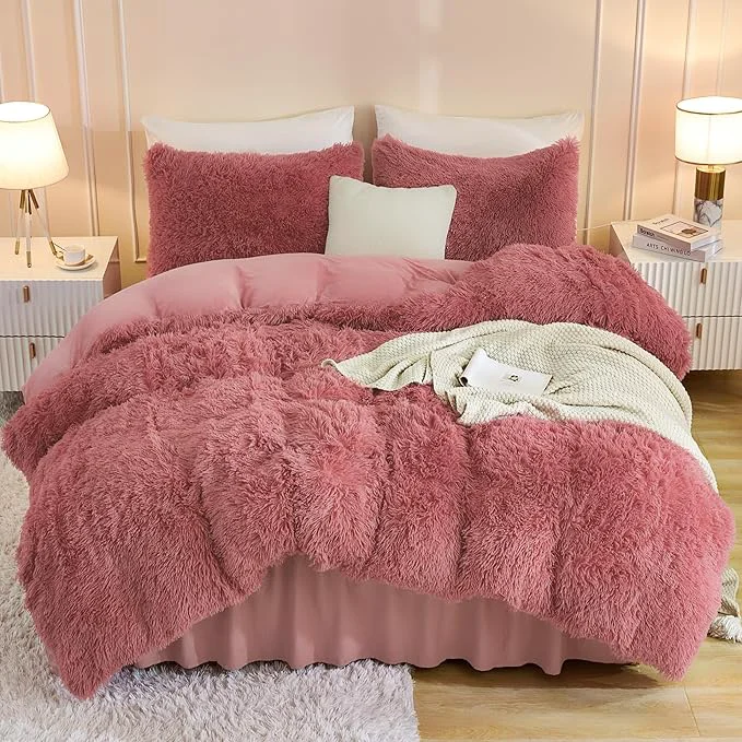 Versatile Andency Fluffy Old Pink Comforter Set Queen Size 3 Pieces Winter Faux Fur Warm Soft Fuzzy Plush Bedding Comforter Set 1 Velvet Comforter amp 2 Pillowcases Thick Heavy Comfy Comforters Bedding Set User-Friendly