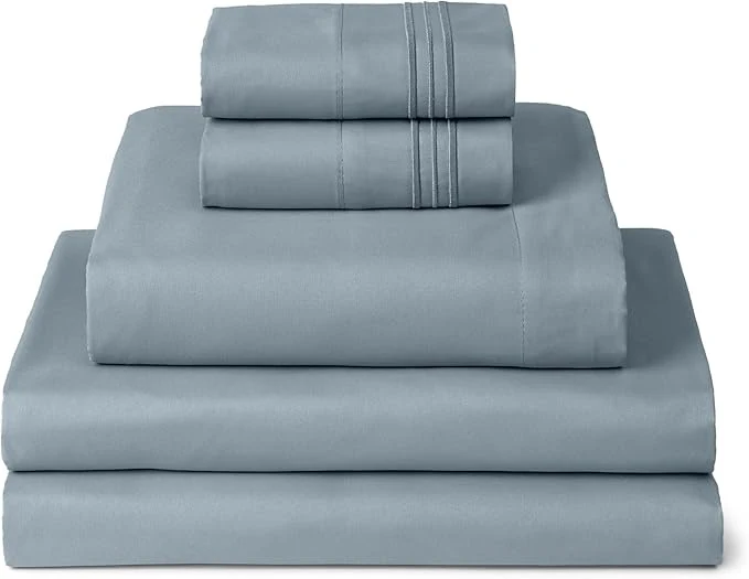 Genuine Mellanni Split King Sheets Set – 5 PC Iconic Collection Bedding – Hotel Luxury Extra Soft Cooling Bed Sheets – Wrinkle Fade Stain Resistant Split King Spa Blue Breathable