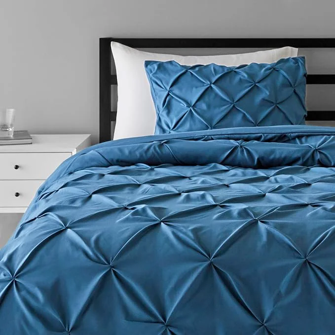 User-Friendly Amazon Basics 2 Piece Soft Lightweight Down- Comforter Bedding Set Pinch Pleat Twin TwinXL Dark Teal Geometric Durable
