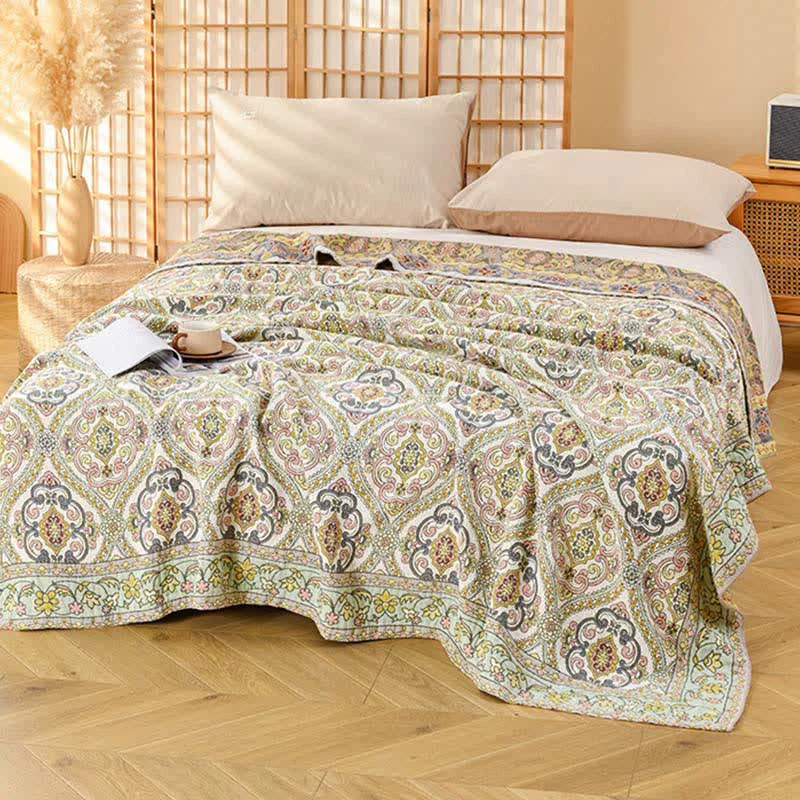 Lightweight Ownkoti Elegant Vintage Floral Cotton Gauze Quilt Clean