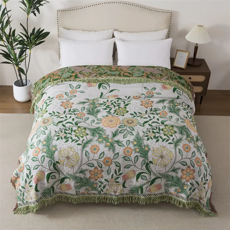 Traditional Ownkoti Refresh Floral Cotton Gauze Tassel Quilt Relaxed