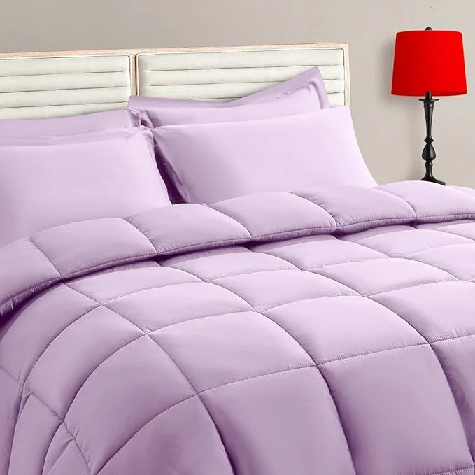 TAIMIT Light Purple Full Size Comforter Set – 7 Pieces Bed in a Bag Bedding Sets with All Season Soft Quilted Warm Fluffy Reversible Comforter Flat Sheet Fitted Sheet 2 Pillow Shams 2 Pillowcases Consistent