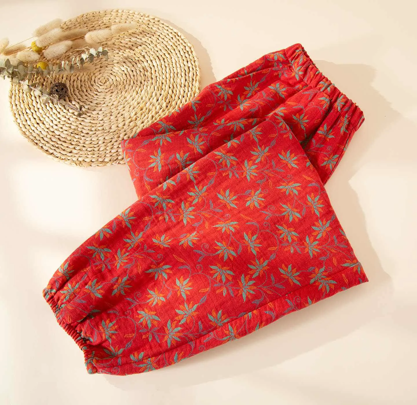 Top-Quality Ownkoti Leaf Inspired Cotton Gauze Pajama Pants Smooth