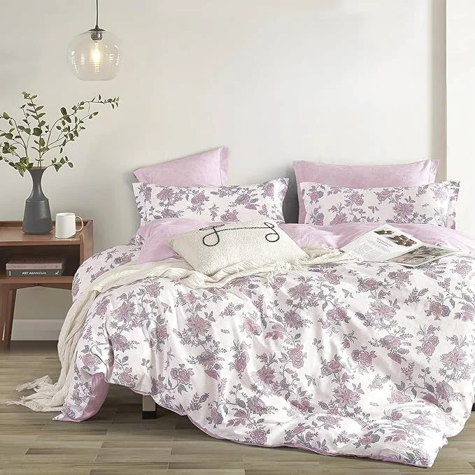 Prestigious Pink Floral Cotton Comforter Queen Size 3PC – Vintage Romantic Botanical on Soft White with Smoky Pink Floral Reverse – Cozy Reversible Lightweight Comforter Set with Soft Fill 90 quot ×90 quot Classic